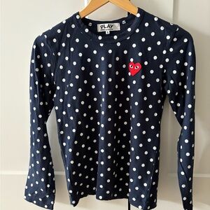 Comme des Garcons Navy Polka Dot Long Sleeve Tee